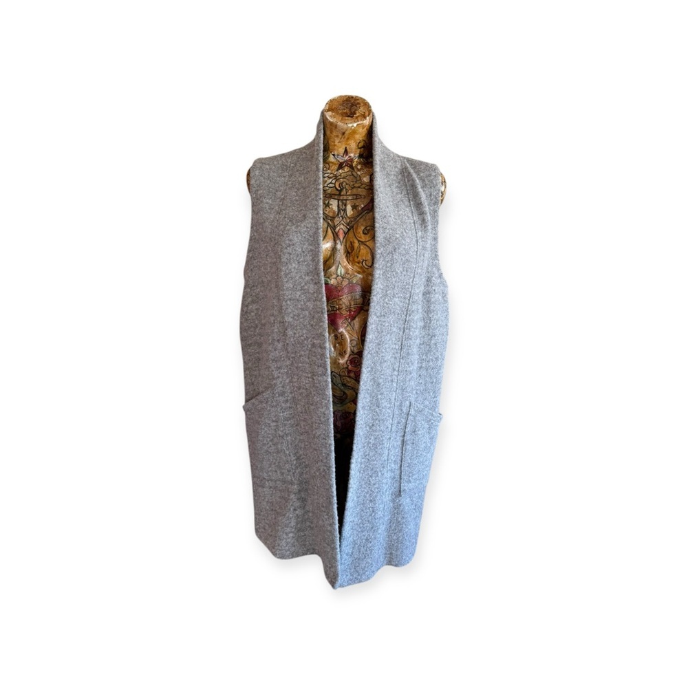 VILA Clothes long waist coat cardigan sleeveless open front vest M wool blend